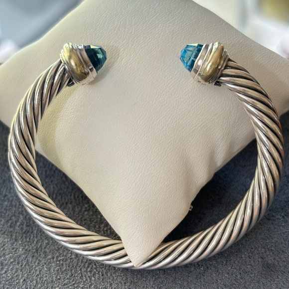 David Yurman Jewelry - David Yurman 925 & 14k Gold 7mm Cable Bracelet with Blue Topaz